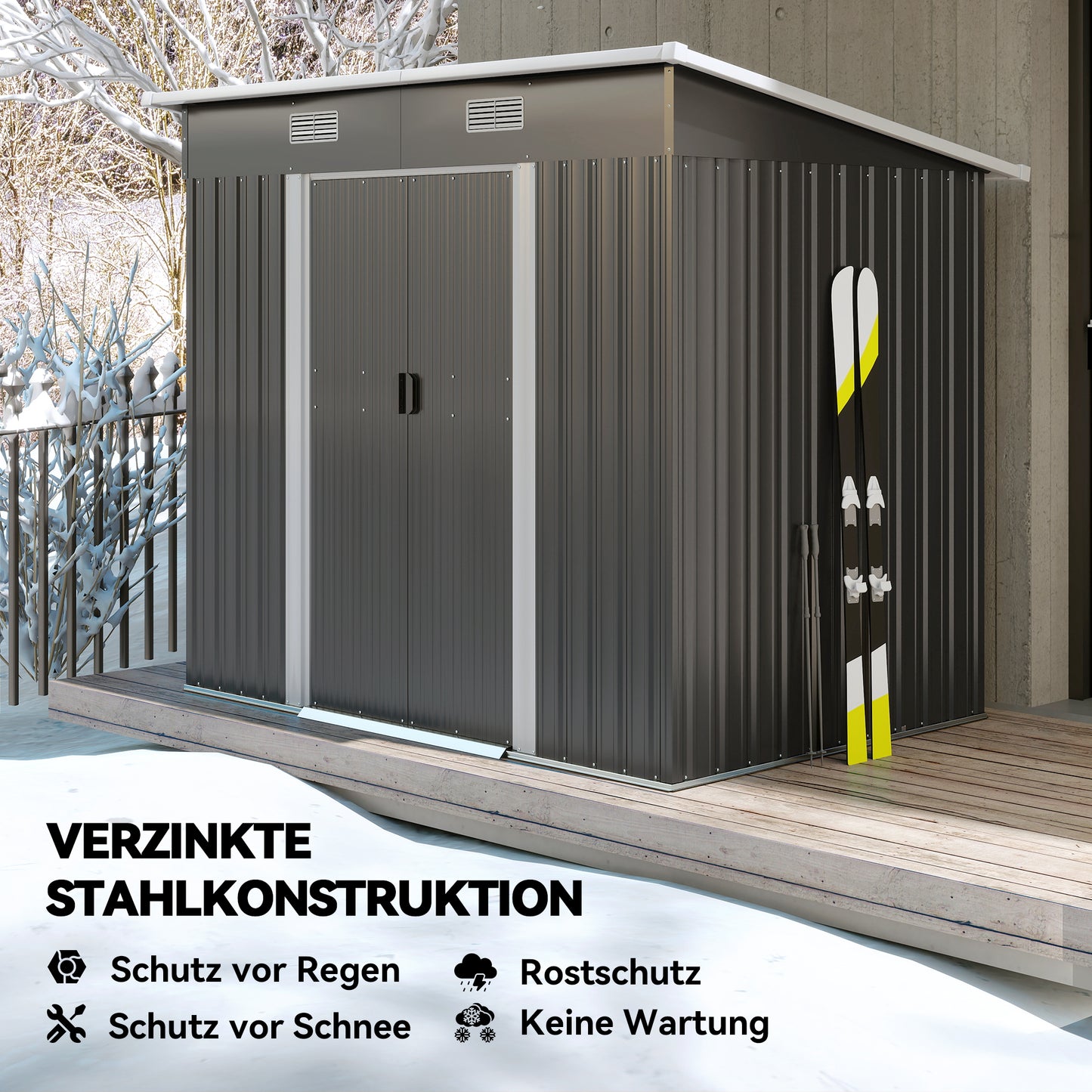 Outsunny Gerätehaus Metall 2,3 m² 207 x 130 x 182 cm Geräteschuppen mit Pultdach Fenster Bodenrahmen Schwarz