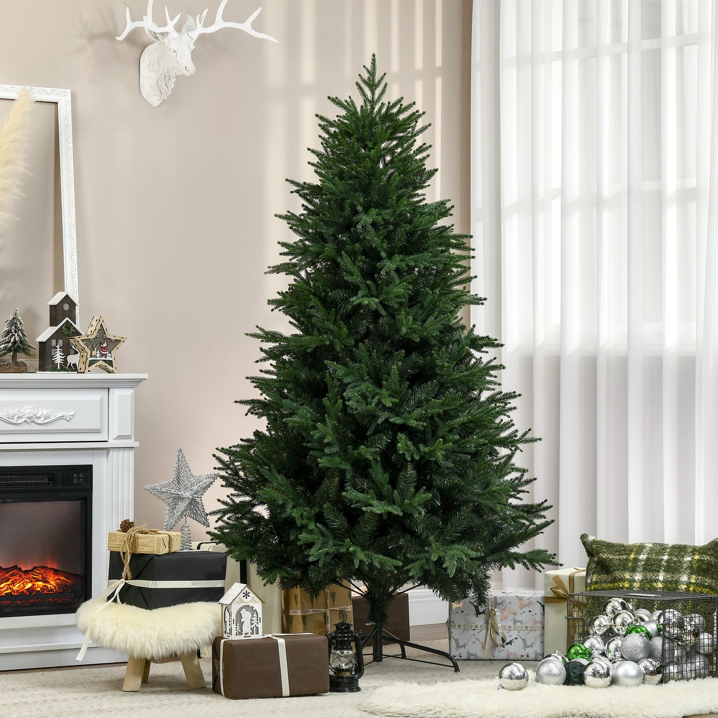HOMCOM Weihnachtsbaum, Kunsttanne, realistisches Aussehen, schneller Aufbau, Kunststoff, Grün, 114 x 114 x 180cm