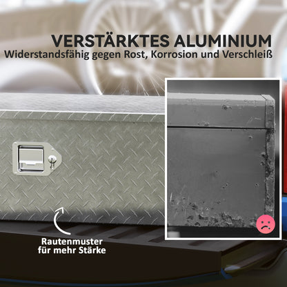 HOMCOM Stabile Aufbewahrungskiste aus Aluminium mit Seitengriffen, Schloss und Schlüsseln, Werkzeugkasten, 99 x 33 x 25,5 cm