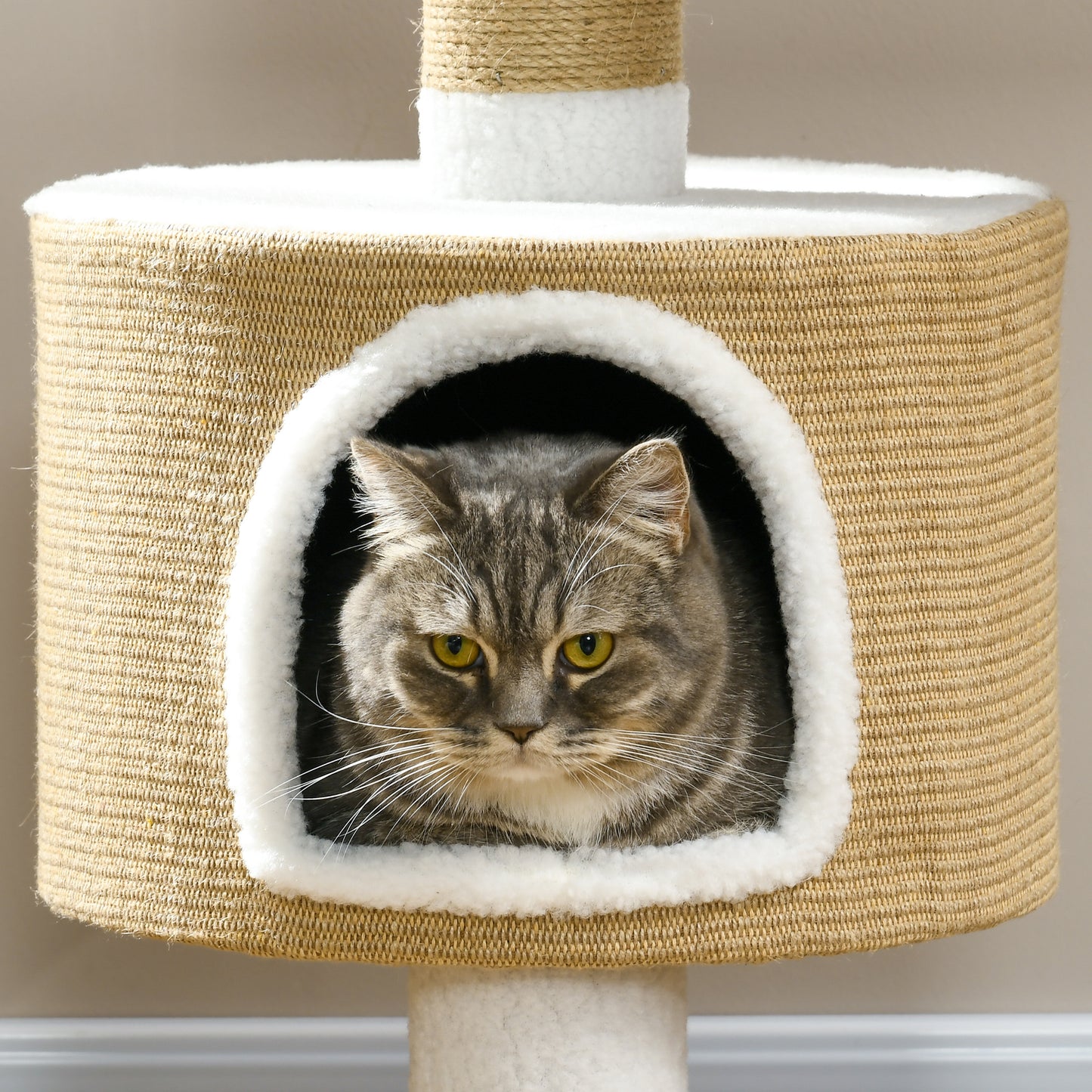 PawHut Kratzbaum Katzenbaum Katzenhöhle, 1 Katzenhöhle, 1 Liegefläche, 70 cm x 49 cm x 79 cm, Natur + Weiß