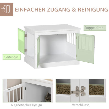 PawHut Hundekäfig, Möbel mit 3 Türen Hundehütte Hundebox für Zuhause 78 x 53 x 59,3 cm, Weiß