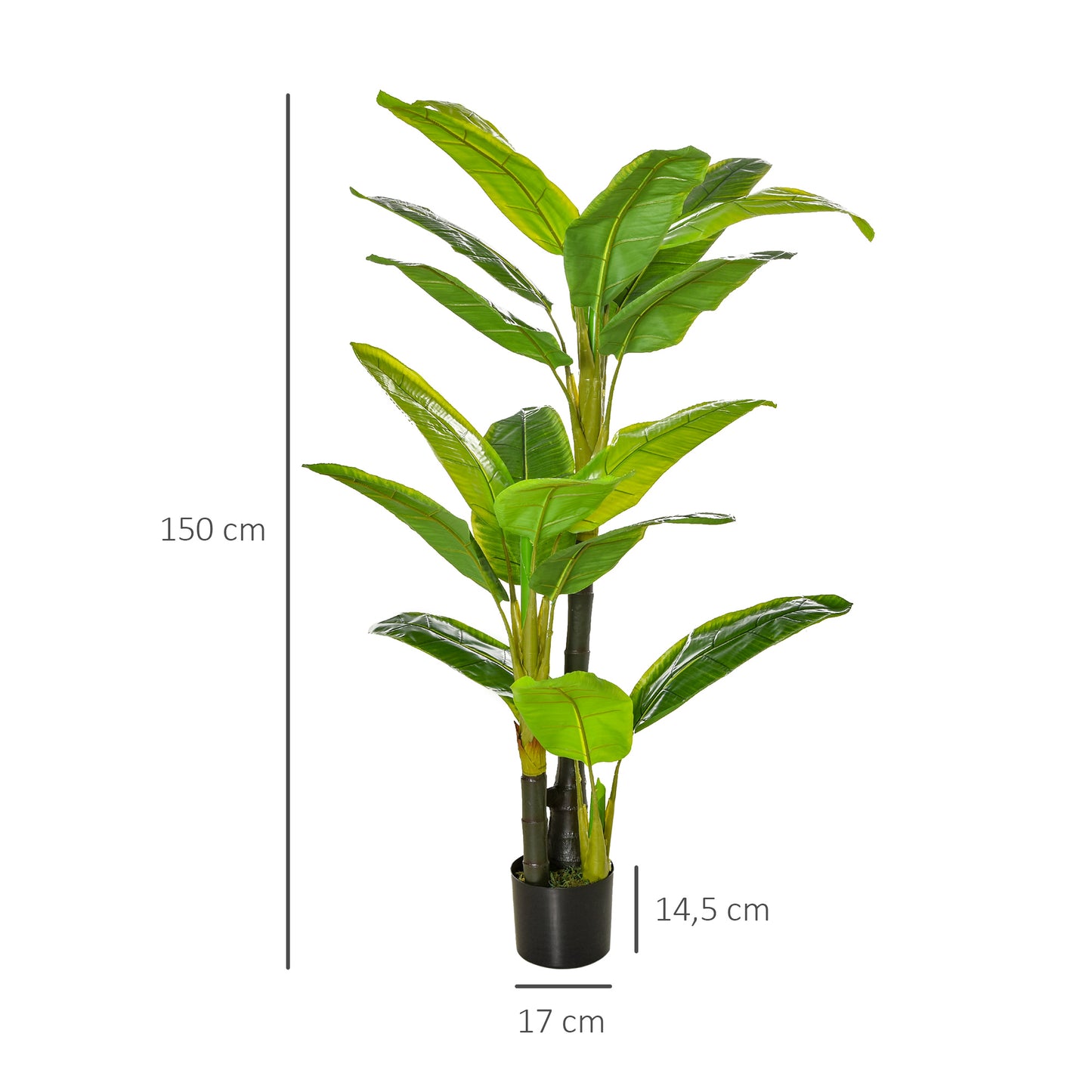 HOMCOM künstliche Pflanzen 150 cm Kunstpflanzen im Topf künstlicher Bananen Baum Kunstpflanze Kunstbaum Zimmerpflanze Dekopflanze Büropflanze Kunststofftopf für drinnen