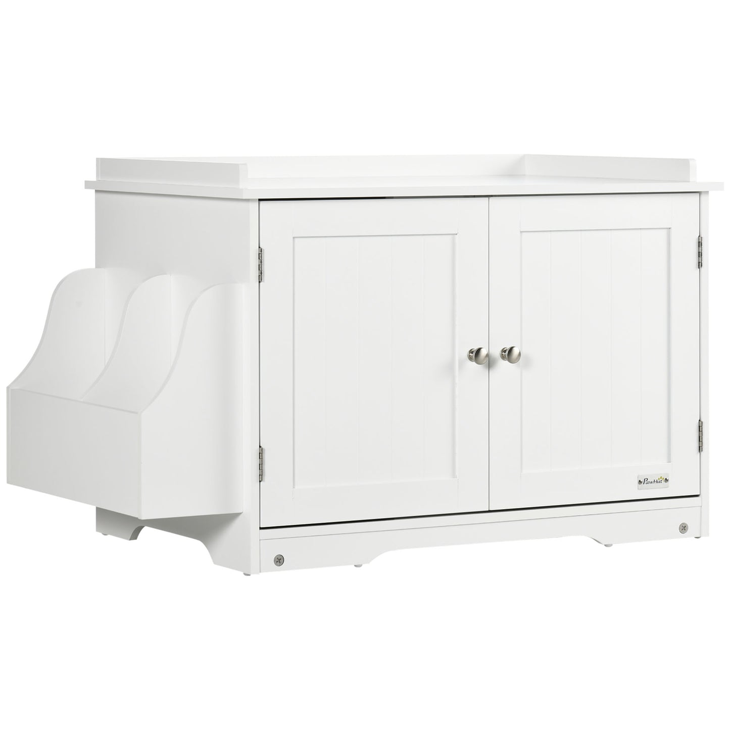 PawHut Katzentoilette, Katzenhaus, mit Trennwand, magnetischer Doppeltür, seitlicher Ablage, weiß, 86 x 48 x 52cm