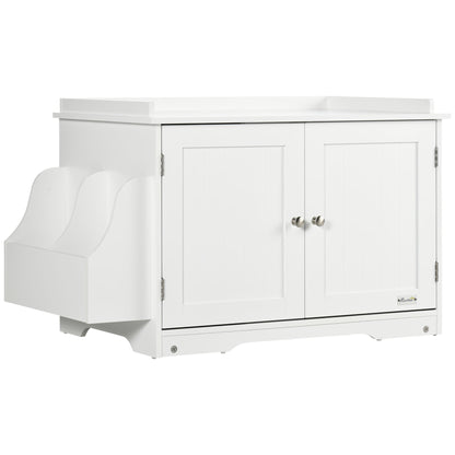 PawHut Katzentoilette, Katzenhaus, mit Trennwand, magnetischer Doppeltür, seitlicher Ablage, weiß, 86 x 48 x 52cm
