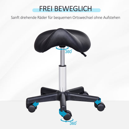 HOMCOM Rollhocker, sattelförmiger Sitz, höhenverstellbar, um 360° drehbar, Kunstleder, schwarz, 35 x 38 x 45-55 cm