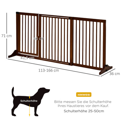 PawHut Absperrgitter Hunde Türschutzgitter Schutzgitter aus Holz Freistehendes Hundegitter mit Tür Hundeabsperrgitter Configurationsgitter for Kamin &amp; Ofen Braun 113-166 x 36 x 71 سم