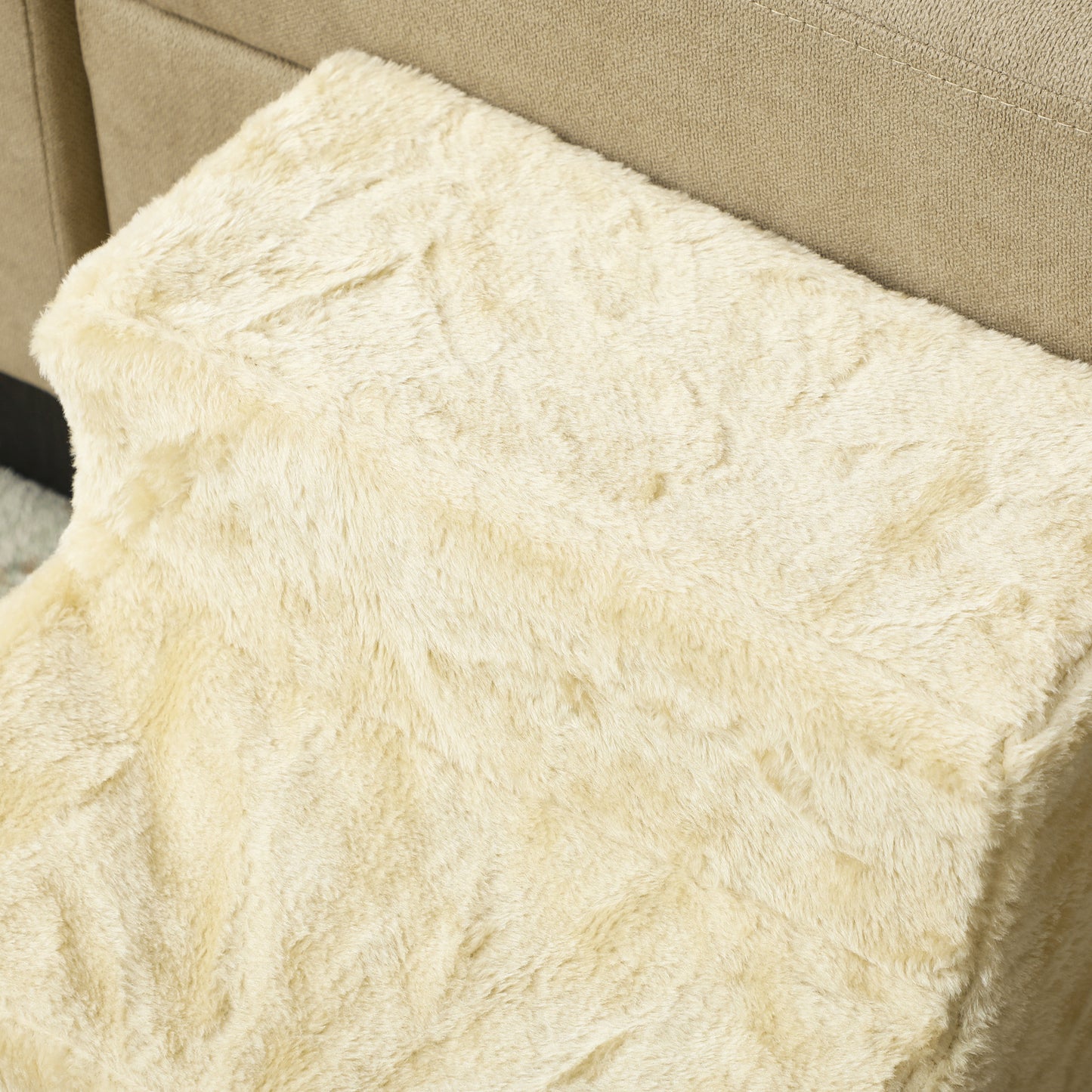 PawHut Faltbare Haustiertreppe, 3 Stufen, waschbarer Plüschbezug, Spanplatte, 46 x 35 x 35 cm, Beige
