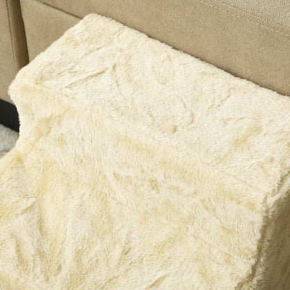 PawHut Faltbare Haustiertreppe, 3 Stufen, waschbarer Plüschbezug, Spanplatte, 46 x 35 x 35 cm, Beige