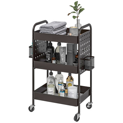 HOMCOM Mehrzweckwagen Rollwagen Küchenwagen, 3 Regale, 4 Rollen, 53,5 cm x 30,5 cm x 75 cm, Schwarz