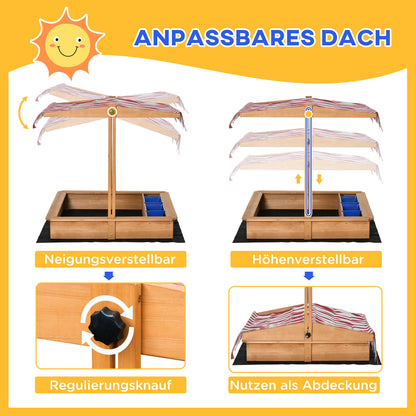 Outsunny Sandkasten Sandkiste Holz Bodenloses Design Matsch-Bereich für Kinder 3-7 Jahre Sandkasten mit Abdeckung Dach für Garten Terrasse Strand Outdoor Gelb 107,5 x 107,5 x 110 cm