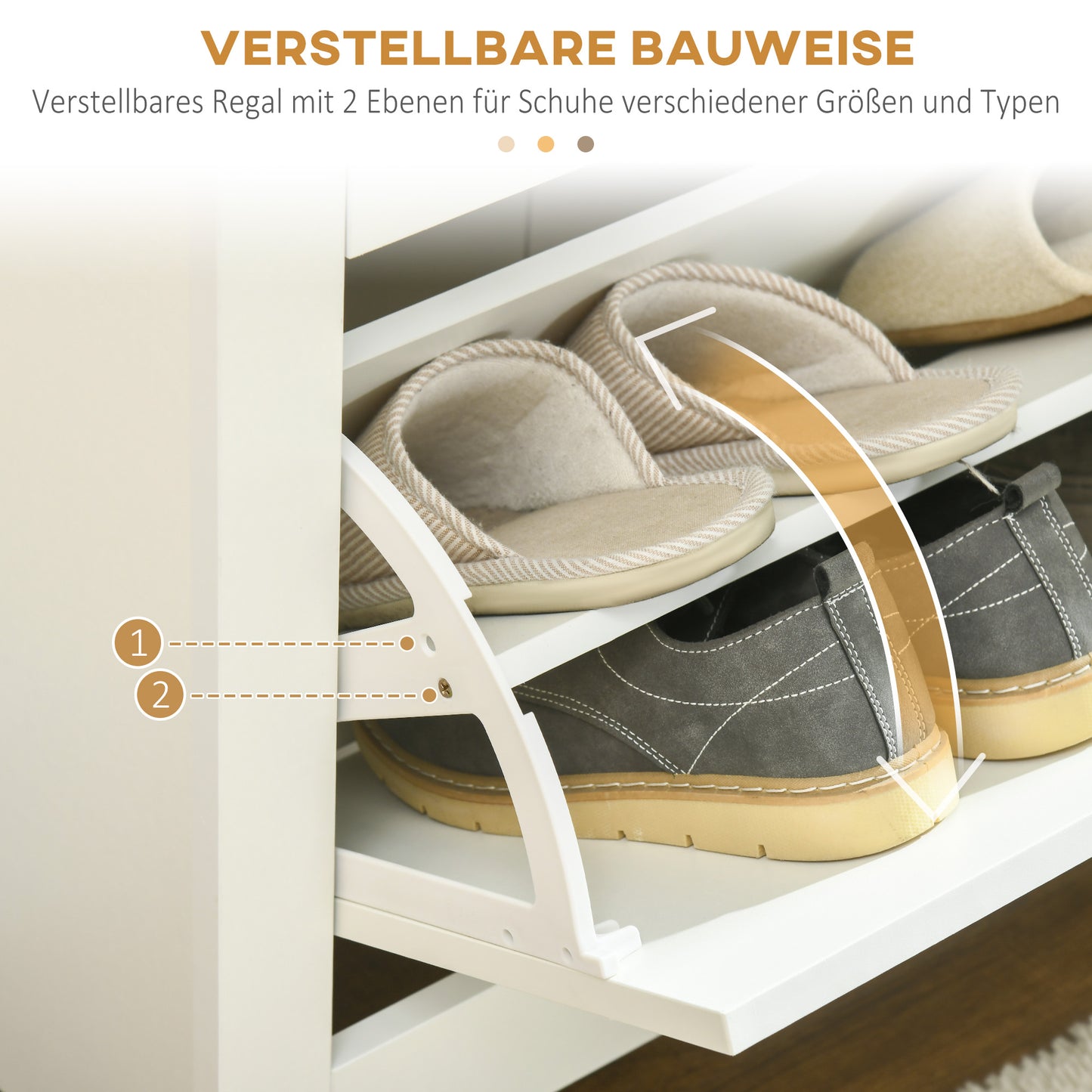 HOMCOM Schuhschrank Schruhregal Schuhaufbewahrung, 3 Fächer, 18 Paar Schuhe, 72 cm x 26 cm x 112 cm, Weiß + Braun