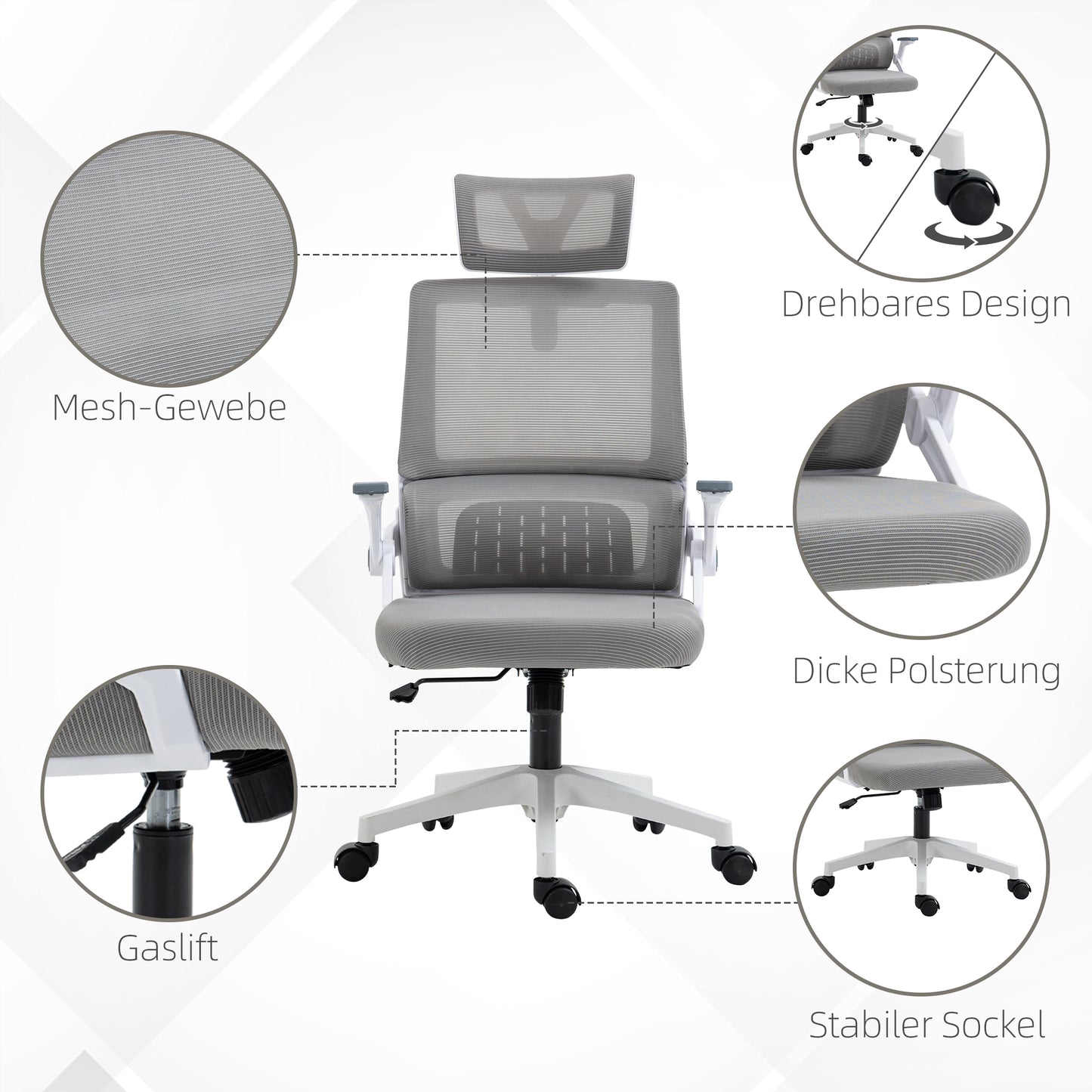 Vinsetto Bürostuhl Schreibtischstuhl Office-Stuhl، höhenverstellbar، 1 Kopfstütze، 58 × 61 × 119 سم. شوارتز