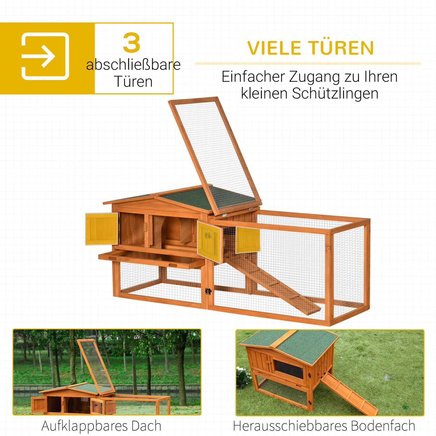 PawHut Kleintierstall Kleintierkäfig Kleintierhaus mit Asphaltdach Tannenholz Orange