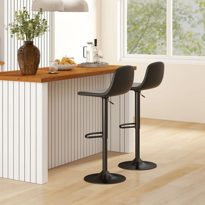 HOMCOM 2er-Set Barhocker، Barstühle mit Kunstlederbezug، drehbar، mit Rückenlehne und Fußstütze، Metallbasis، Schwarz