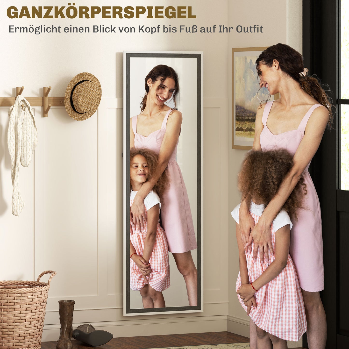 HOMCOM Ganzkörperspiegel, MDF-Rahmen, splitterfreie Folie, 162,6 x 53,3 cm, Grau