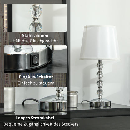 HOMCOM Kristall-Tischleuchte, Touch-Schalter, USB-Ladeanschluss, Ø23x45 cm, Silber