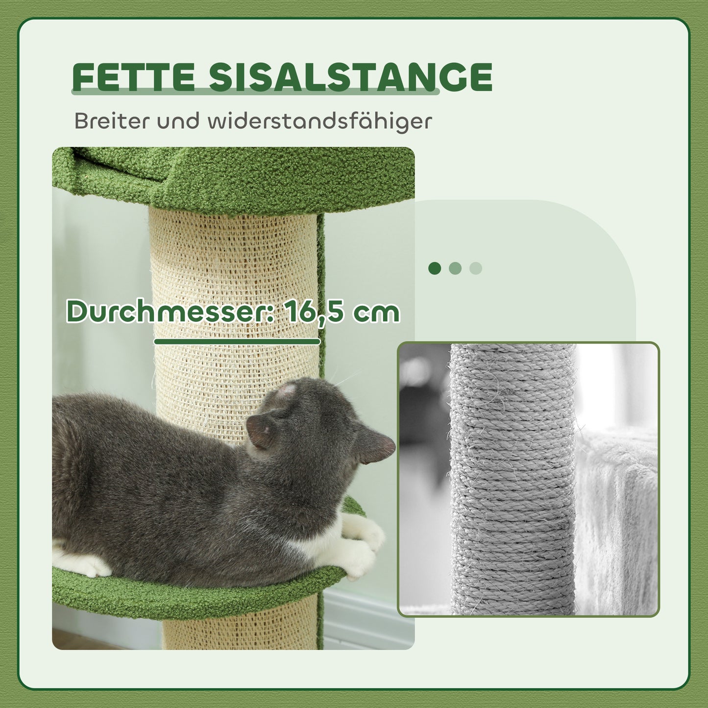 PawHut Katzenbaum 91cm Spielbaum mit Katzenbett, Plattform Lammwolle Grün