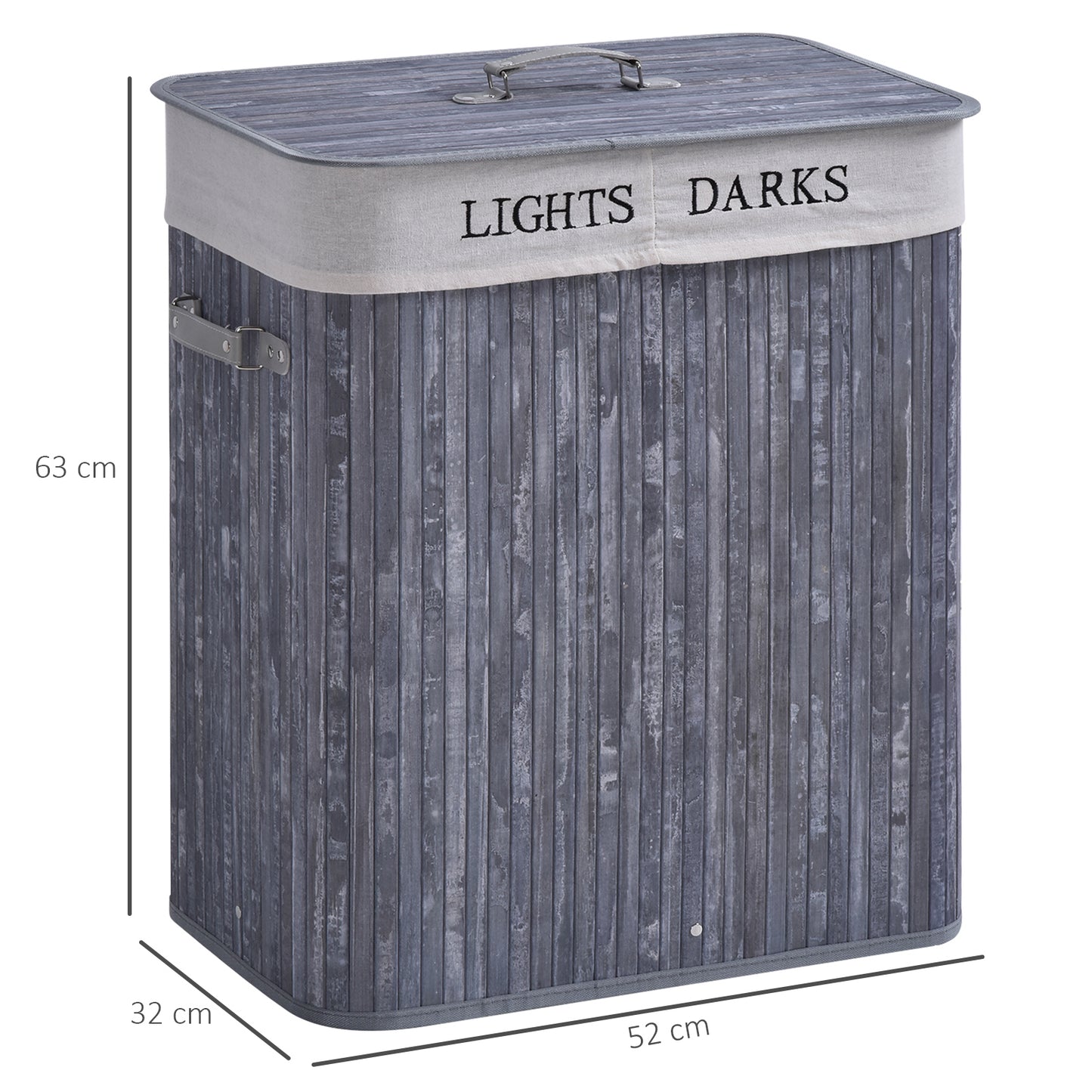 HOMCOM Bambus Wäschekorb mit Deckel 100 L Wäschesammler mit PU-Griffen, Wäschesack aus Segeltuch, Laundry Baskets Wäschesortierer für Waschküche Schlafzimmer Badezimmer Grau