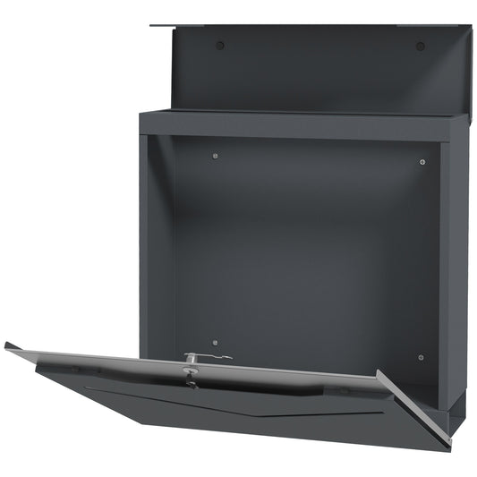 HOMCOM Briefkasten Postkasten, modernes Design, wetterbeständig, 37 cm x 10,5 cm x 37 cm, Grau