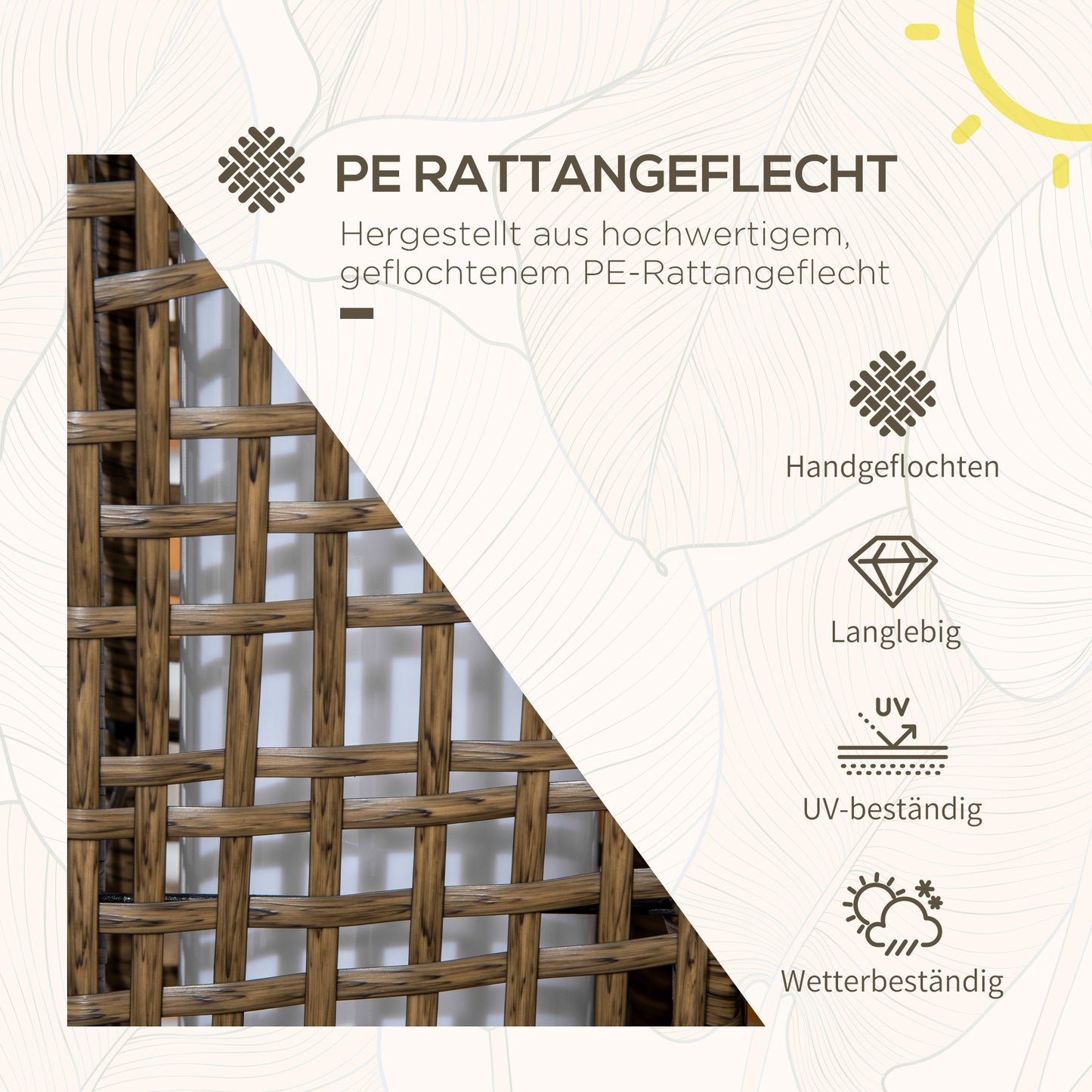 Outsunny Außenleuchte, Gartenlampe, Solarbetrieb, 8h Leuchtdauer, Einschaltautomatik, Rattanoptik, 15,5 x 15,5 x 46 cm