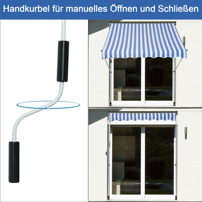 Outsunny Klemmmarkise mit Handkurbel höhenverstellbar Gelenkarmmarkise schmutzabweisend, witterungsbeständig Balkonmarkise 150cm breit Terrassenmarkise für Terrasse Balkon Veranda Blau+Weiß
