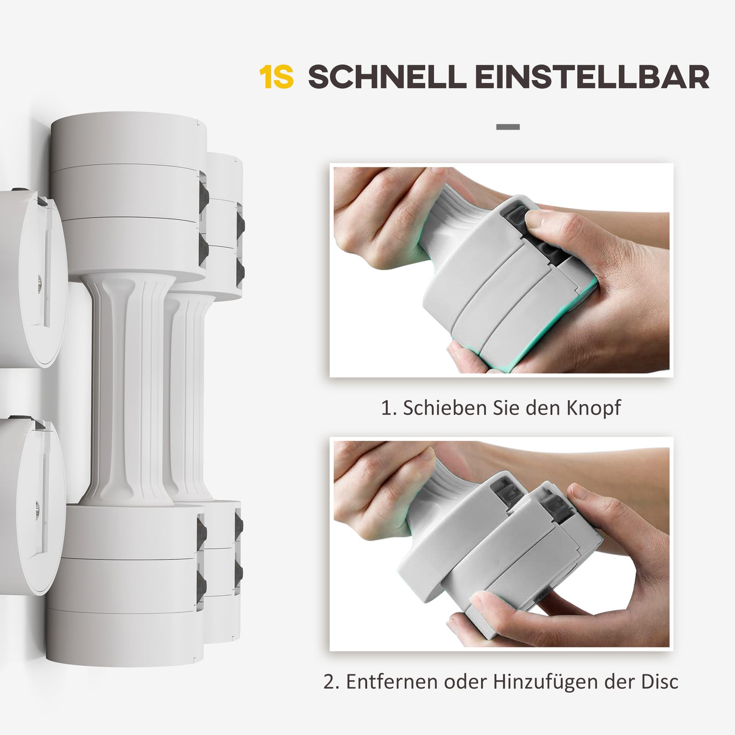 SPORTNOW 2 x 2,5 kg Kurzhanteln mit anpassbarem Gewicht, Kunststoffgehäuse, Weiß