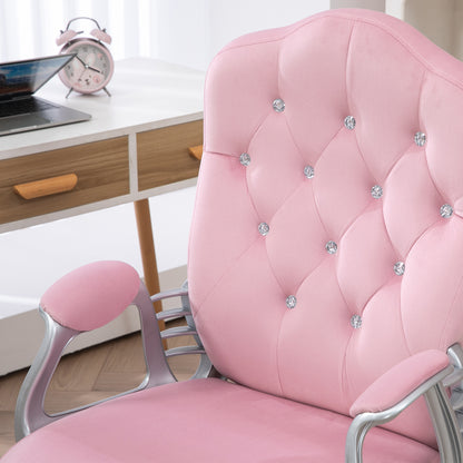 Vinsetto Bürostuhl, neigbare Lehne, höhenverstellbar, Samtoptik, bis 120 kg, Rosa