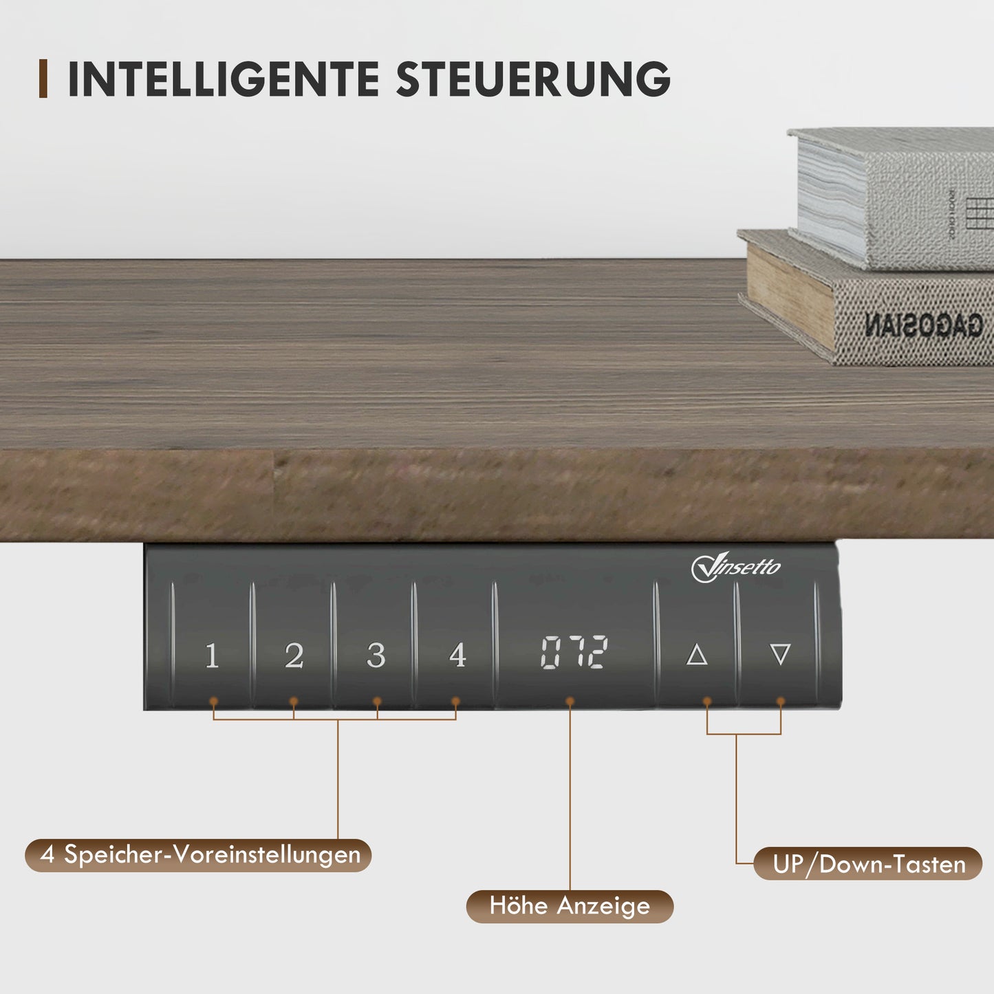 Vinsetto Höhenverstellbarer Schreibtisch Elektrisch 140 x 70 cm Computertisch mit 4 Memory-Steuerung, 4 tlg. Tischplatte, Steh-Sitz Tisch mit Anti-Kollision, Überhitzungsschutz Schwarz