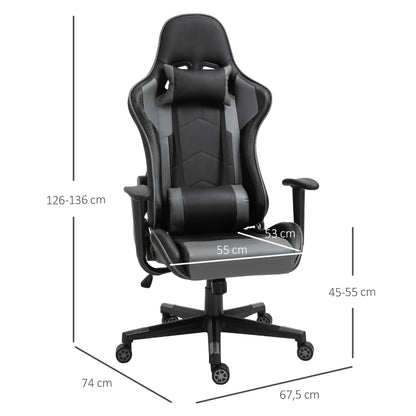 Vinsetto Ergonomischer Bürostuhl, Gaming Stuhl, Drehstuhl, Kunstleder, Schaumstoff, Schwarz, 67,5 x 74x 126-136 cm