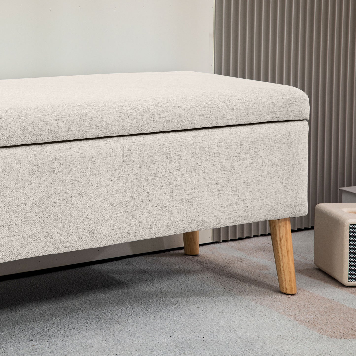 HOMCOM Sitzbank mit Stauraum, bis 220 kg, Leinenoptik, 110x39x45cm, Beige