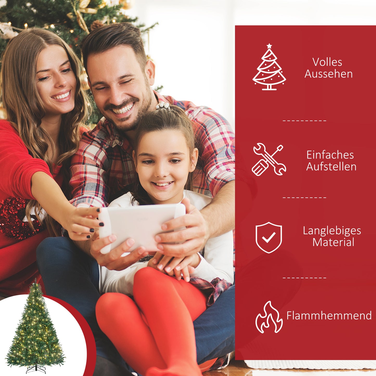 HOMCOM Weihnachtsbaum، 700 مصباح LED دافئ، 2154 Zweige، flammhemmend، Kunststoff/Metall، 210 x 142 سم، Grün