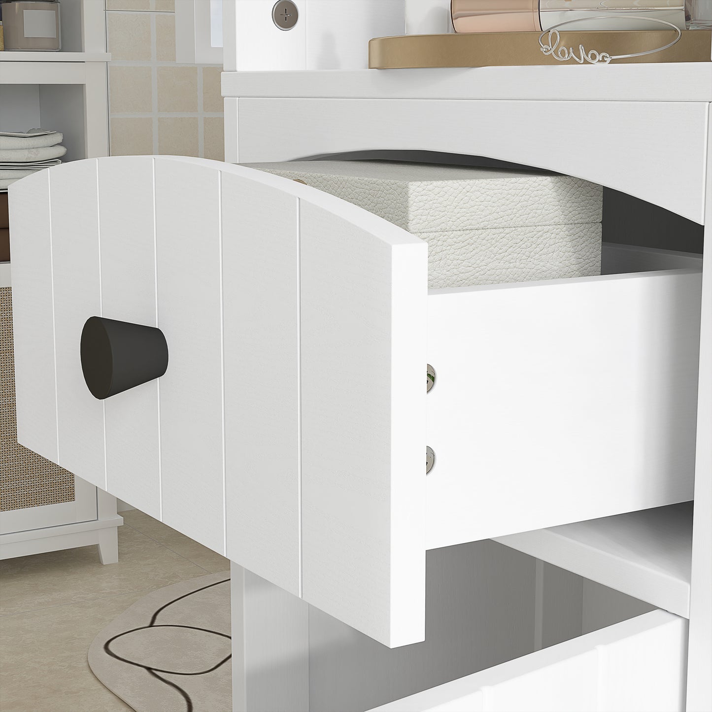 HOMCOM Badezimmerschrank mit 3 Regalen, 1 Schublade, robust, MDF, Weiß