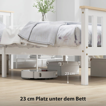 HOMCOM Einzelbettrahmen, Bettrahmen aus Holz, unterer Stauraum, Naturholz, Weiß