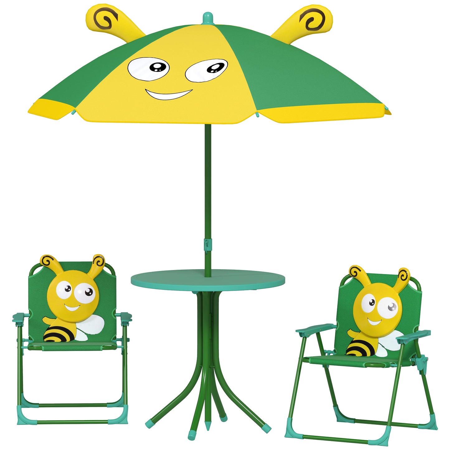 AIYAPLAY Gartenmöbel-Set für Kinder، Stühle، Tisch، Sonnenschirm، Bienen-Design، Grün+Gelb