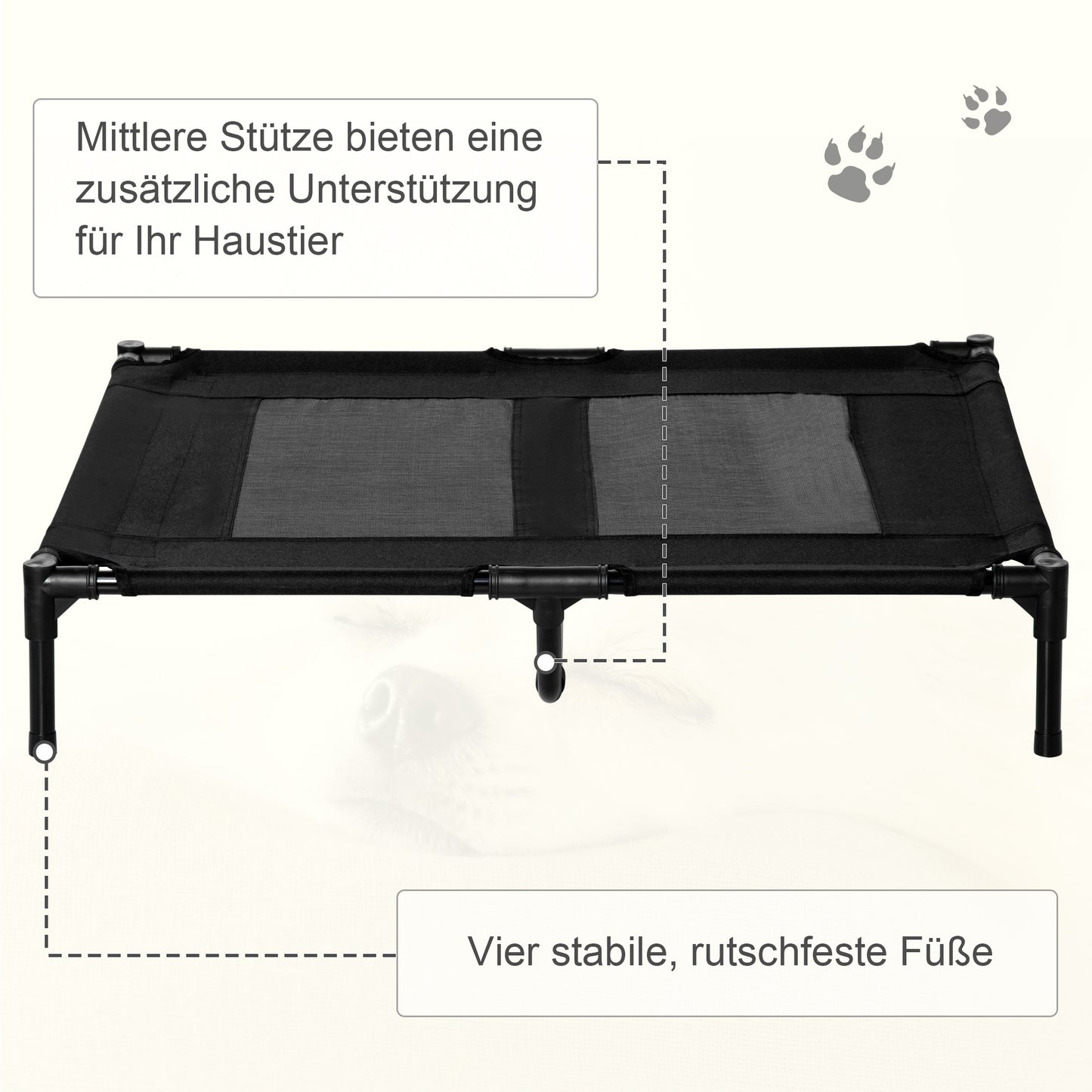 PawHut Hundebett, Outdoor-Hundebett, klappbar, atmungsaktiv, Schwarz
