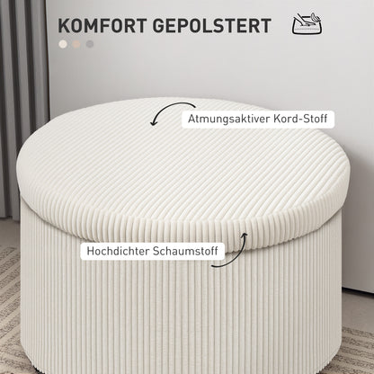 HOMCOM Fußhocker mit 97 L Stauraum, Cordstoff, Schaumstoff, Sitzhocker, Beige