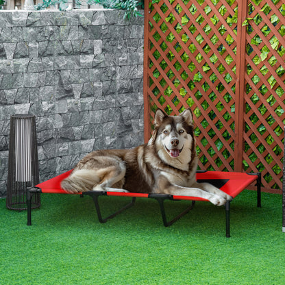PawHut Hundebett, faltbar, Outdoor-Hundebett, erhöhter Stand, 122 cm x 92 cm x 23 cm, Rot + Schwarz