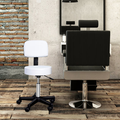 HOMCOM Rollhocker höhenverstellbar mit Rückenlehne Drehhocker 72-84 cm Arbeitshocker 360° drehbar Bürohocker für Büro Salon Massage Spa Weiß