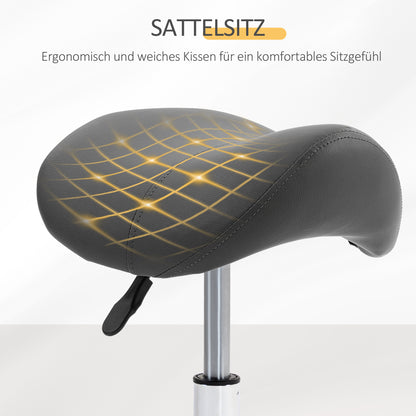 HOMCOM Rollhocker, sattelförmiger Sitz, höhenverstellbar, um 360° drehbar, Kunstleder, grau, 48 x 47 x 45-59 cm