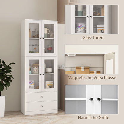 HOMCOM Küchenschrank mit Schubladen und Glastüren, Melamin-Oberfläche, Weiß
