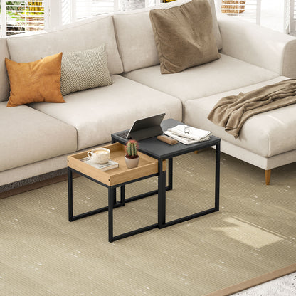 HOMCOM Moderner Couchtisch, 2er-Set Sofatisch, für kleine Räume, Quadratisch, MDF, Metall, Schwarz