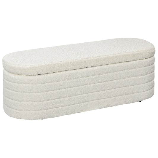 HOMCOM Bettbank, Stauraum, Teddy-Fleece, 116x41x40,5cm, Cremeweiß