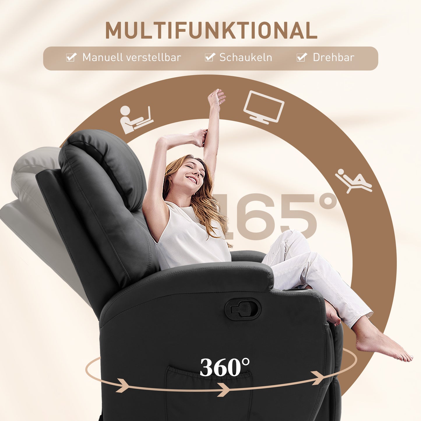 HOMCOM Massagesessel Elektrisk Relaxsessel Fernsehsessel Massagefunktion 5 Massage-Modi Liegefunktion Kunstleder Holz Metall Schaumstoff Schwarz 84 x 92 x 109 cm