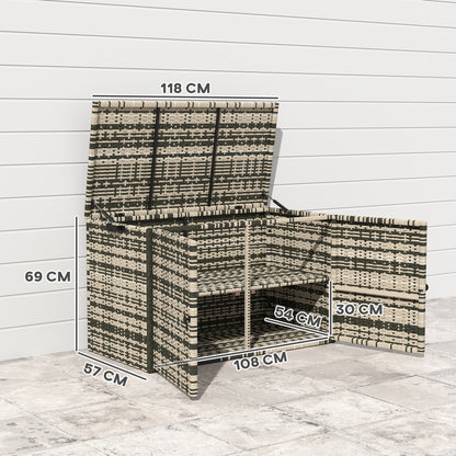 Outsunny Rattan Auflagenbox 350L 2-Ebenne Kissenbox mit Deckel Hebestangen Tragegriffe 118 x 57 x 69 cm Mischgrau