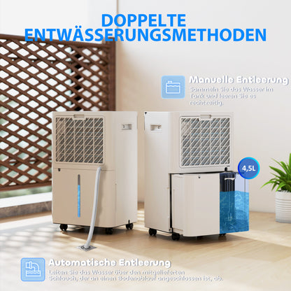 HOMCOM Luftentfeuchter, 4,5 Liter Tank, 24-Stunden-Timer, LED-Display, Kunststoff, Weiß