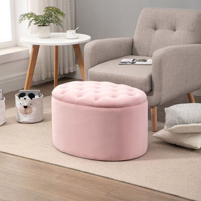 HOMCOM Sitzbank mit Stauraum Polsterbank mit Samtoptik، Sitztruhe Ovale Form، Truhenbank für Wohnzimmer Schlafzimmer Flur 71 × 52 × 42 سم، روزا