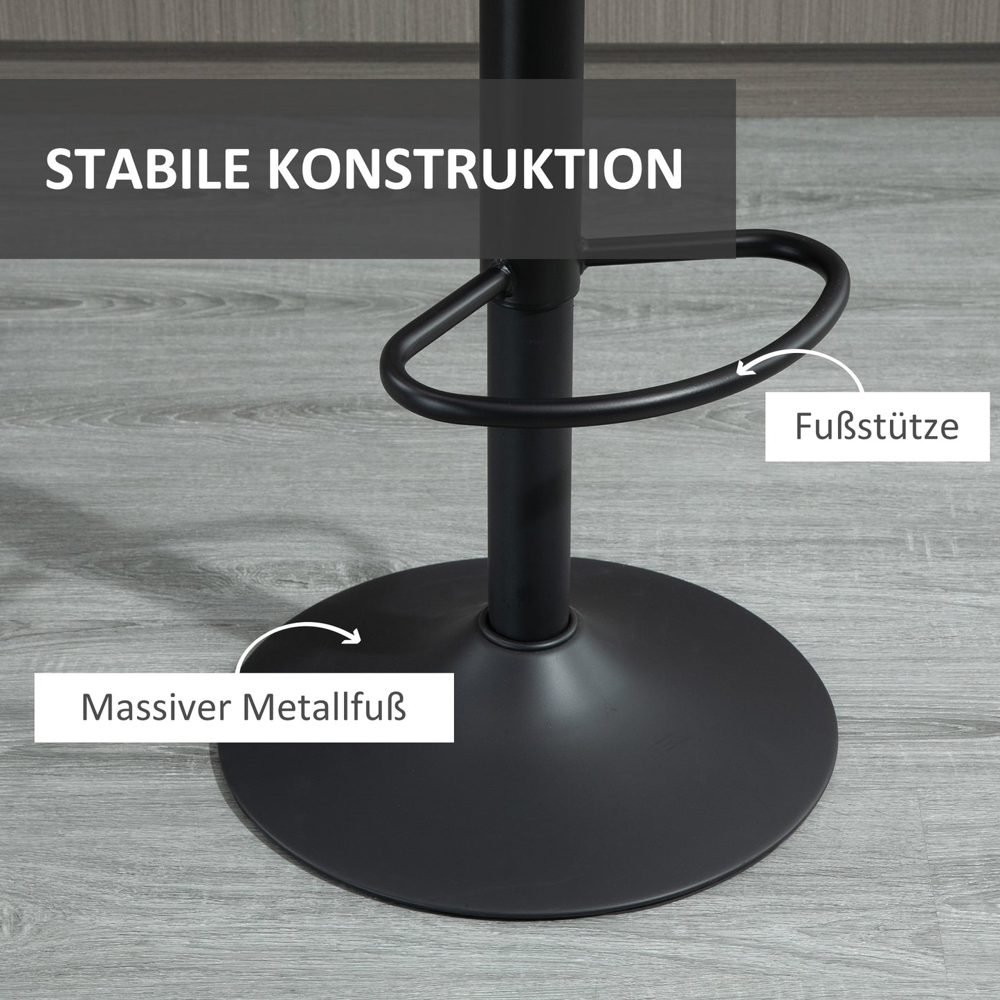 HOMCOM 2er-Set Barhocker im Retrodesign, inkl. Fußstütze, höhenverstellbar, Gaslift, Grau + Schwarz