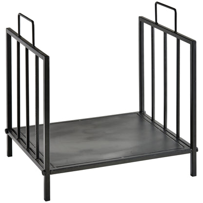 Outsunny Kaminholzregal für innen 44,5 x 33 x 46,5cm Brennholzregal mit Griffe für Feuerholz, Brennholz Metall Schwarz