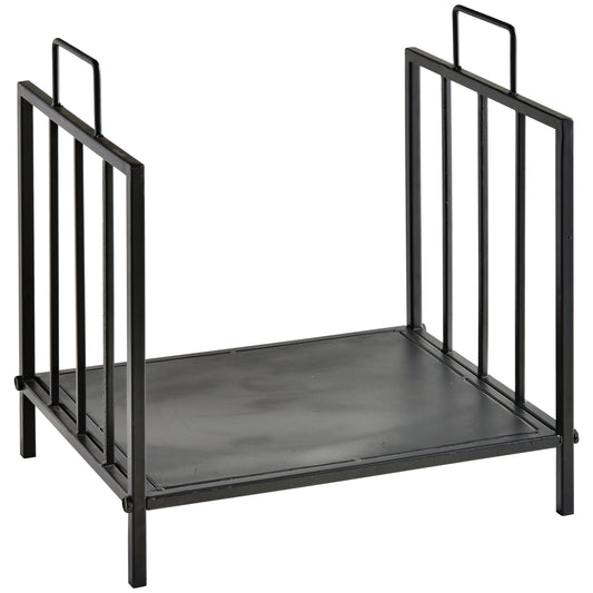 Outsunny Kaminholzregal für innen 44,5 x 33 x 46,5cm Brennholzregal mit Griffe für Feuerholz, Brennholz Metall Schwarz