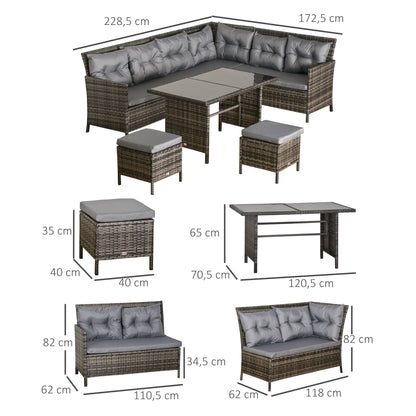 Outsunny Gartenmöbel-Set aus PE-Rattan, für 5 Personen, Rattan-Lounge-Set, abnehmbare Polster, Grau + Braun